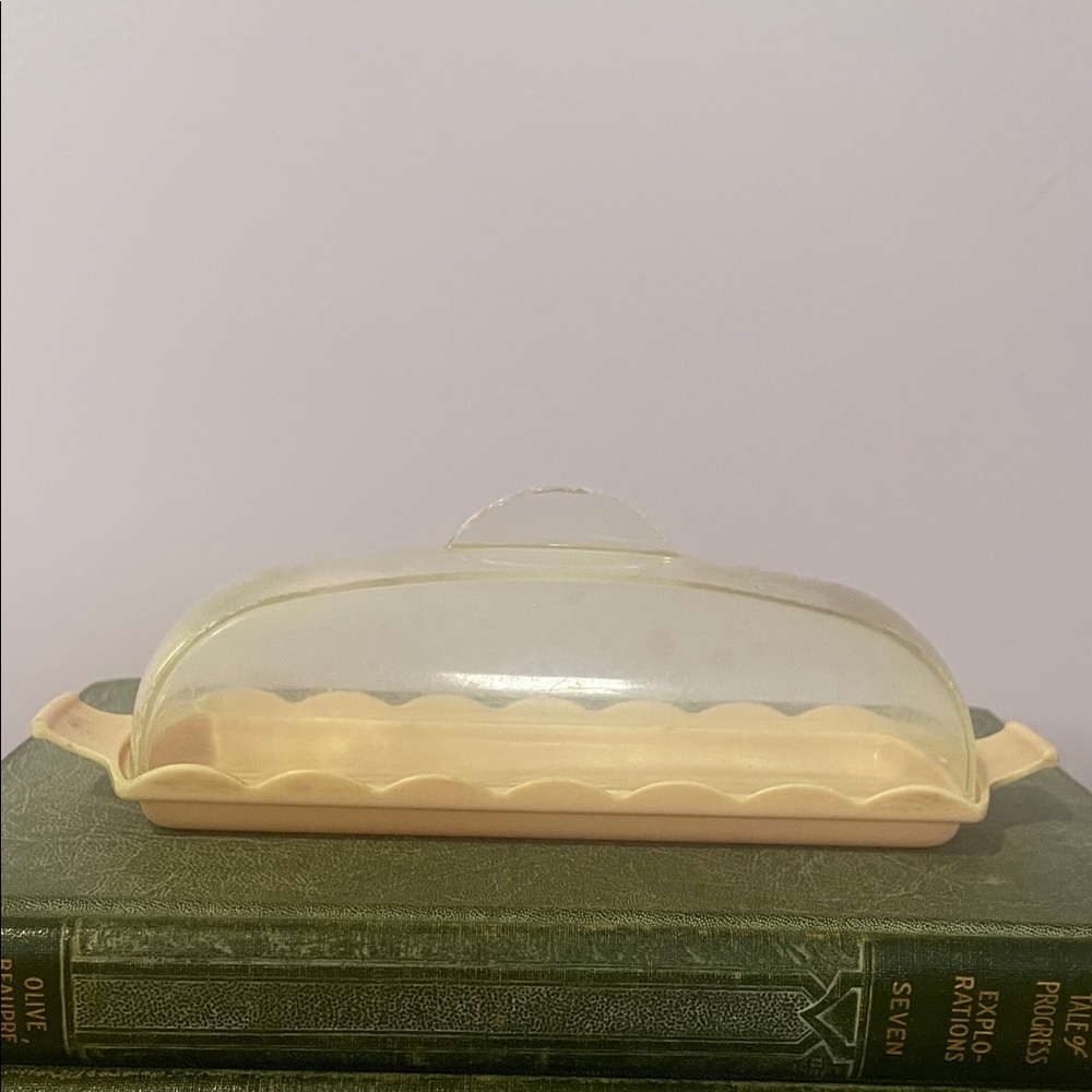 Vintage mid century plastic pink  Butter Dish with Lid